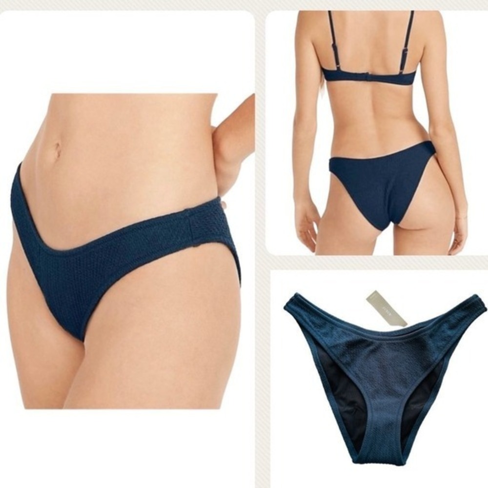 J. Crew Textured Curved-Waist Cheeky Bikini Bottom - Deep Marine/Navy, Sz Medium